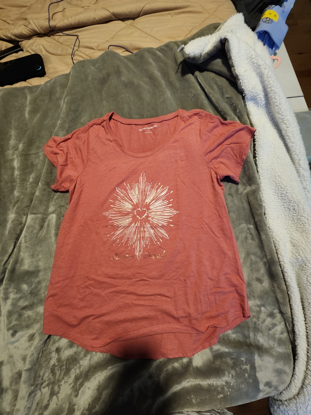 Lucky Brand Dusty Rose Short-Sleeve Tee with Metallic Burst